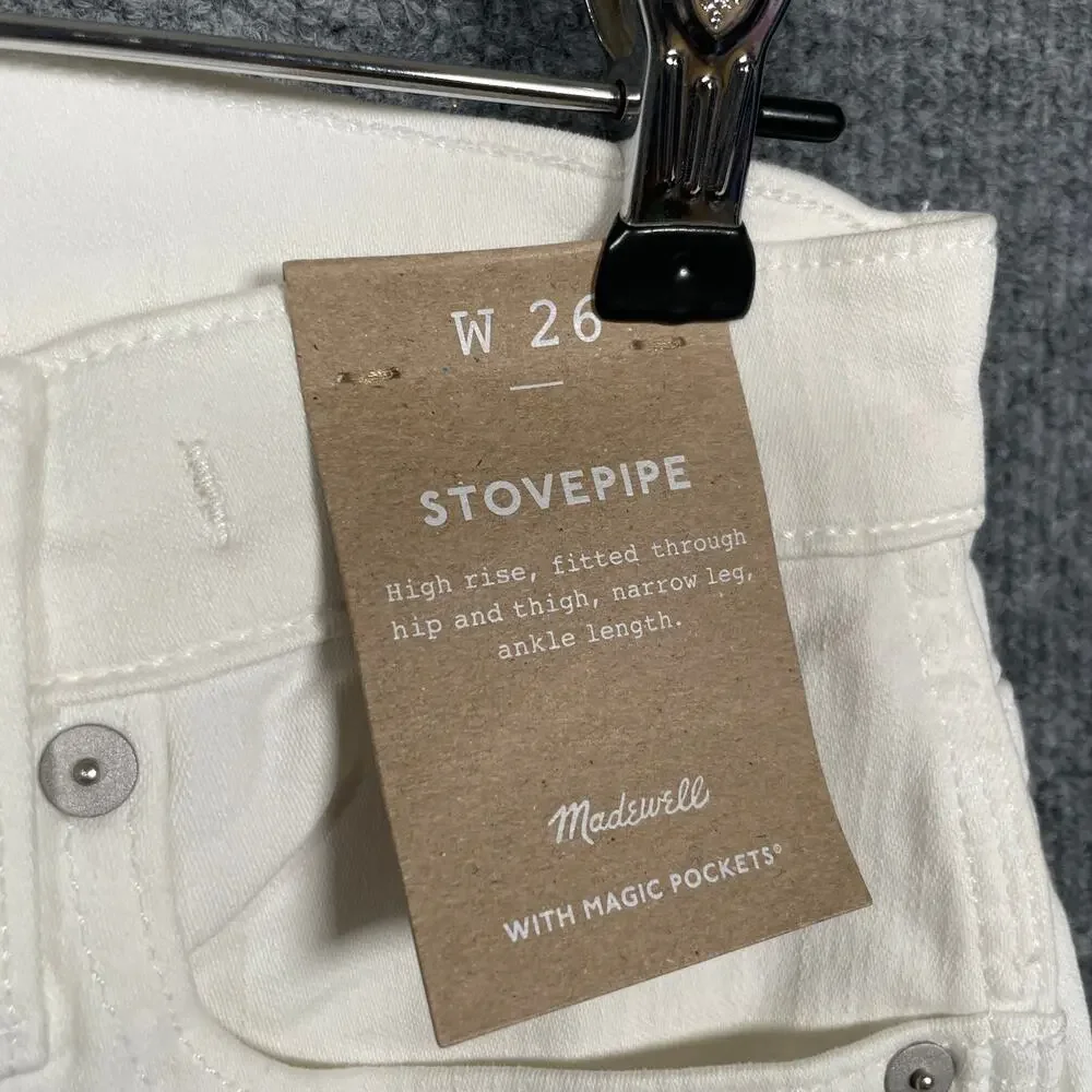 New Madewell Womens W26 Stovepipe Jeans White High Rise Ankle Length‎ Pockets